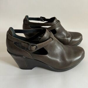 Dansko Franka Brown Leather Wedge EU 41 Comfort Mary Jane Clog Booties US 9.5